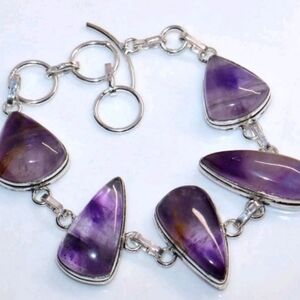 Chevron Amethyst Gemstone 925 Sterling Silver Handmade Bracelet